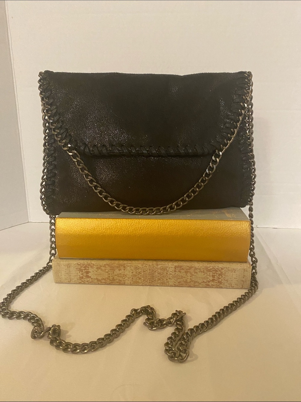 Classic Black Chain-Accent Crossbody Bag